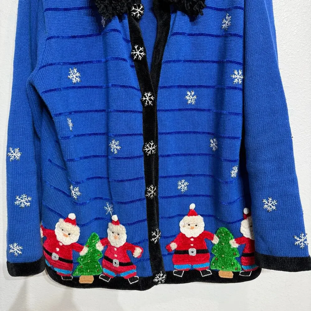 Jack B. Quick Blue Vintage Santa Cardigan Sz L